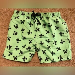 Minecraft Creeper Boy’s Swim Trunks Green & Black Swim Shorts Size 13/14